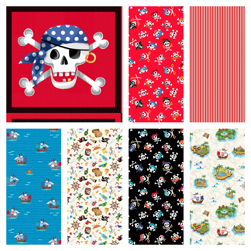 Pirates 6 Fat Quarters and Skull And Crossbones Panel Bundle